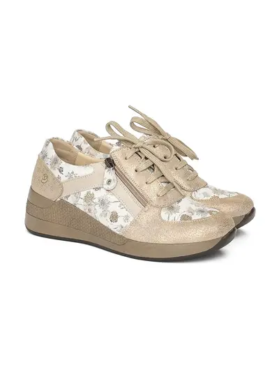 Кроссовки бежевые с цветочным принтом